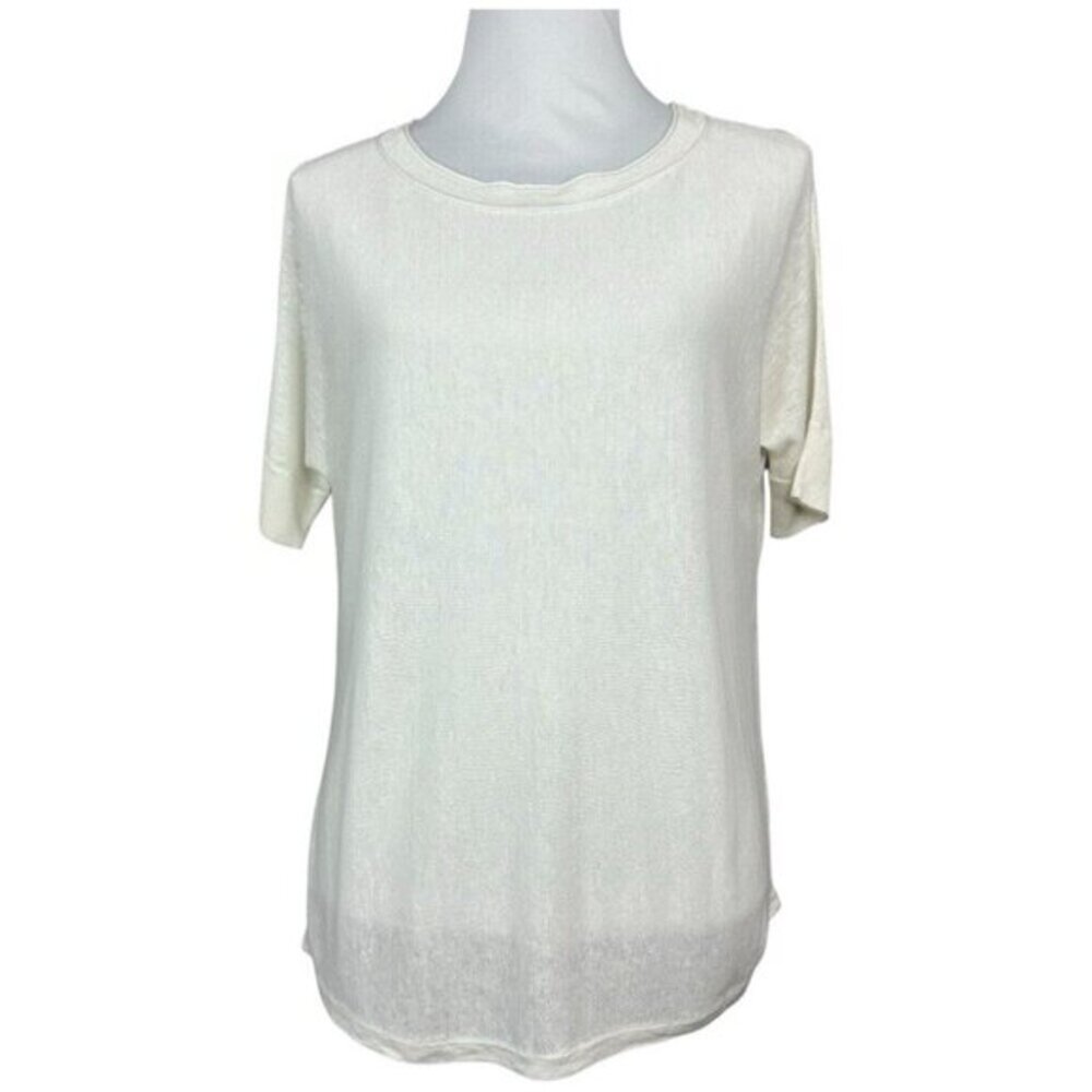 Talbots Petites Linen Blend Short Sleeve Knit‎ Top Ivory Size P New With Tags